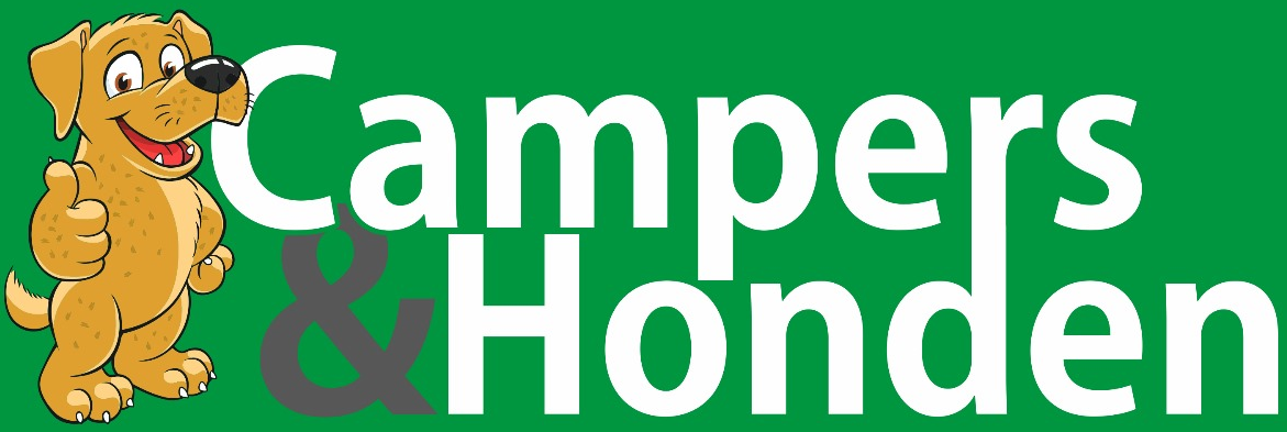 Logo met tekst Campers&Honden en een illustratie van een hond.